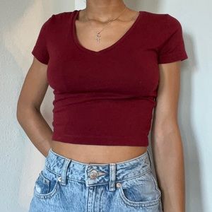 Maroon Crop Top Baby Tee